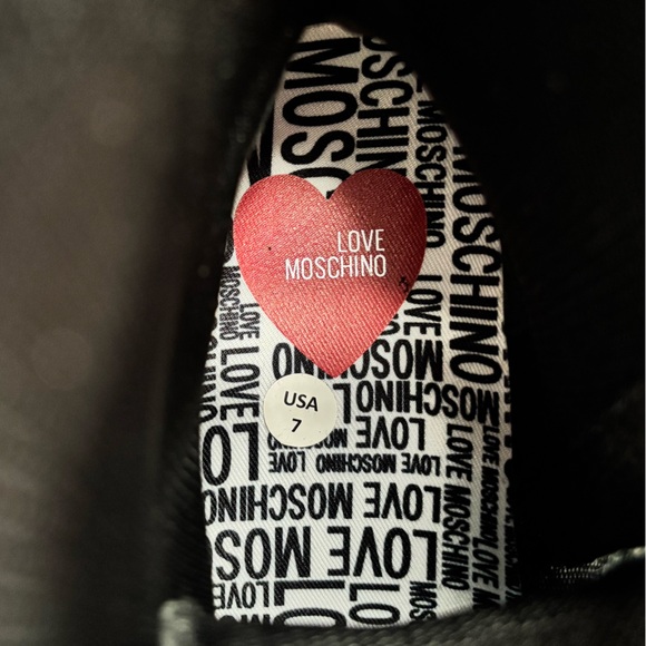 LOVE MOSCHINO Black Leather Moto Biker Boots--NEW--7 - Picture 11 of 15